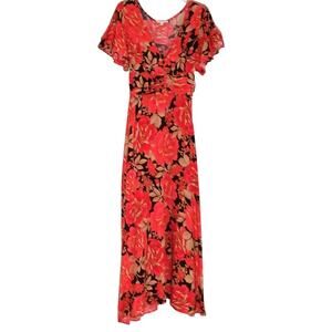 Able the Label Maxi Dress Women's Size S Multi Floral Flutter Sleeve Cottagecore